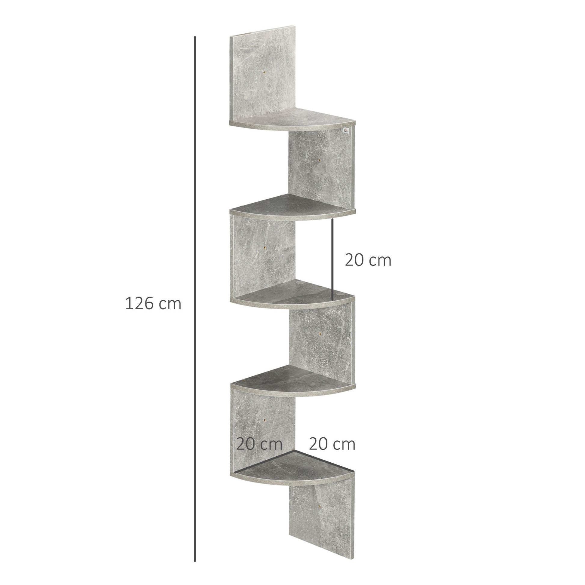 Zigzag Shape Wall Mount Corner Storage Shelf 20L x 20W x 126H cm 5 Levels Wood Gray