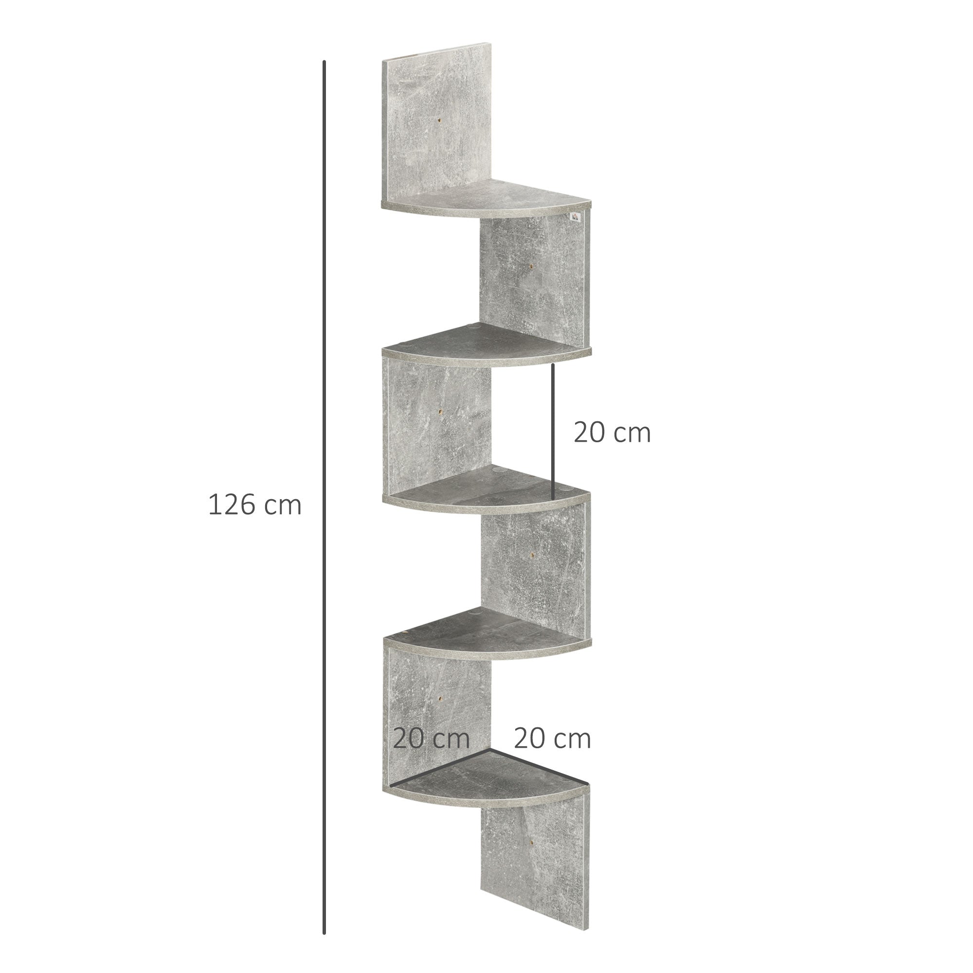 Zigzag Shape Wall Mount Corner Storage Shelf 20L x 20W x 126H cm 5 Levels Wood Gray