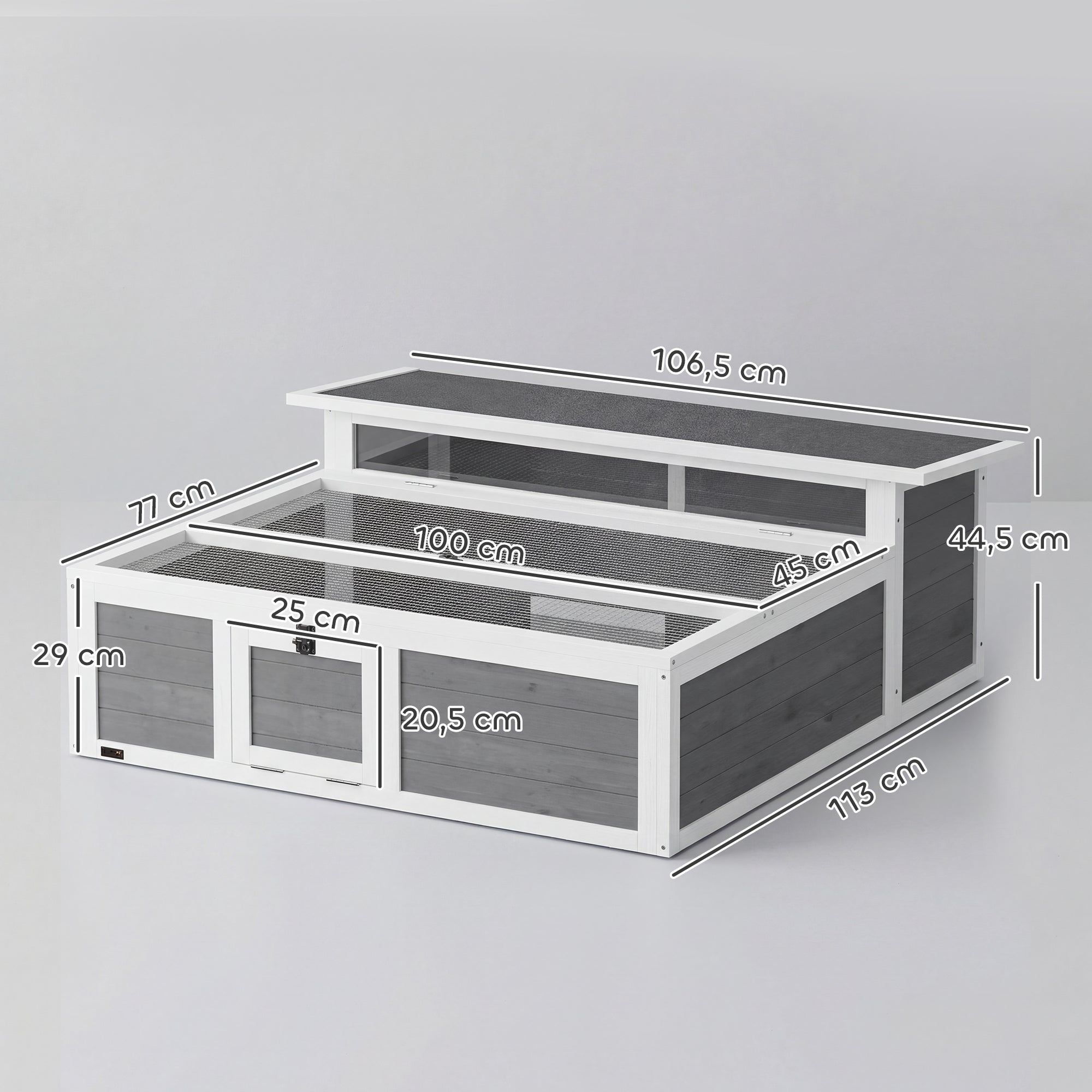 Turtle Habitat with Run — Wooden Enclosure with Clear Window, Top Opening and Multiple Doors, Garden House for Turtle or Rabbit, Dark Gray