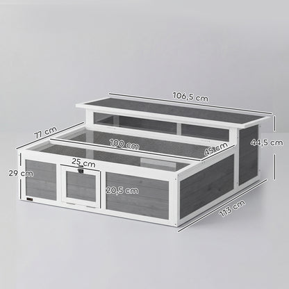 Turtle Habitat with Run — Wooden Enclosure with Clear Window, Top Opening and Multiple Doors, Garden House for Turtle or Rabbit, Dark Gray