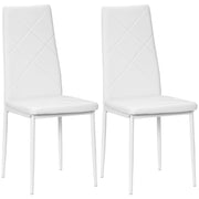 Set of 2 Upholstered High-Back Dining Room Chairs, Kitchen Chairs in Faux Leather with Diamond Stitching, Non-Slip Feet and Steel Legs for Living Room, 41x50x97 cm, White