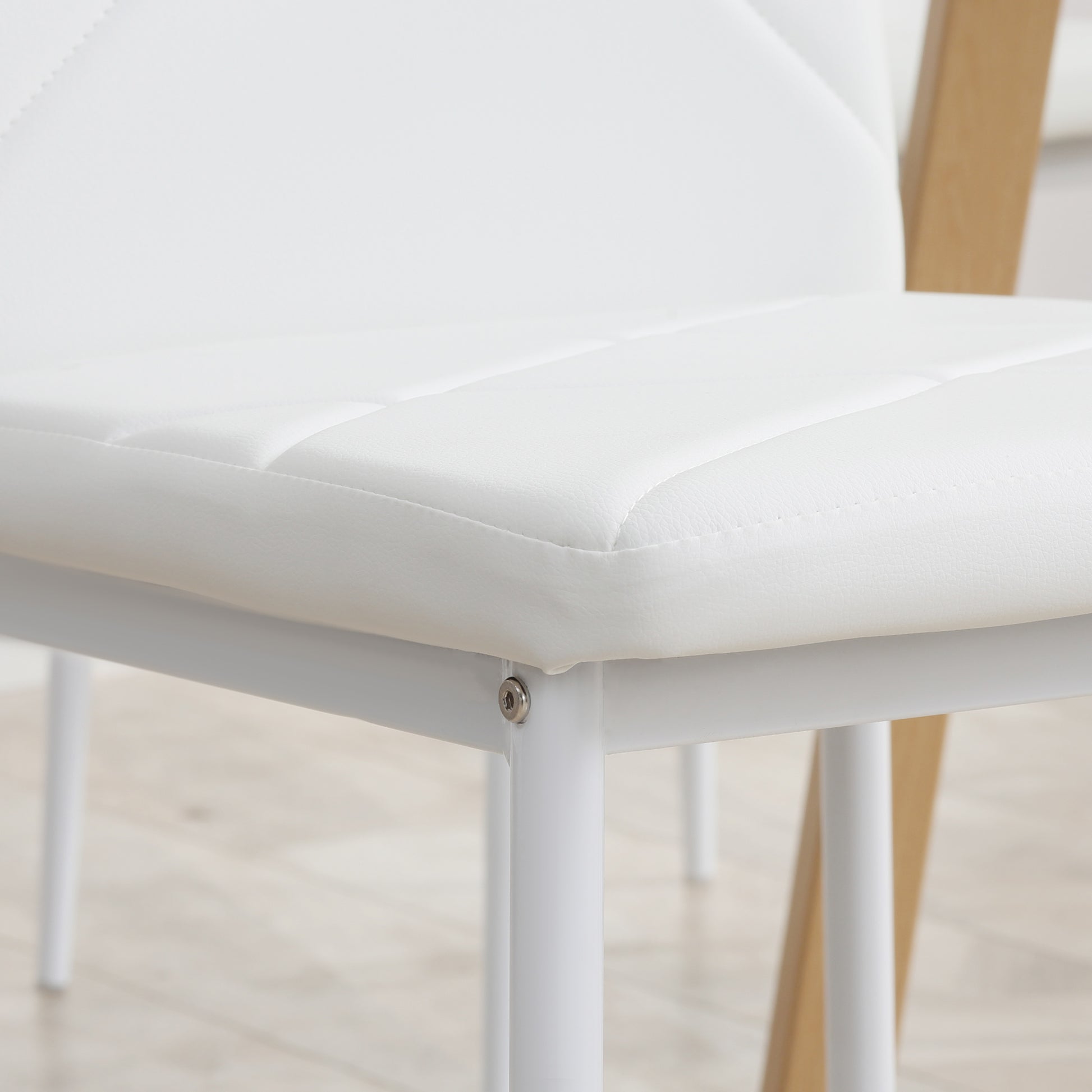 Set of 2 Upholstered High-Back Dining Room Chairs, Kitchen Chairs in Faux Leather with Diamond Stitching, Non-Slip Feet and Steel Legs for Living Room, 41x50x97 cm, White