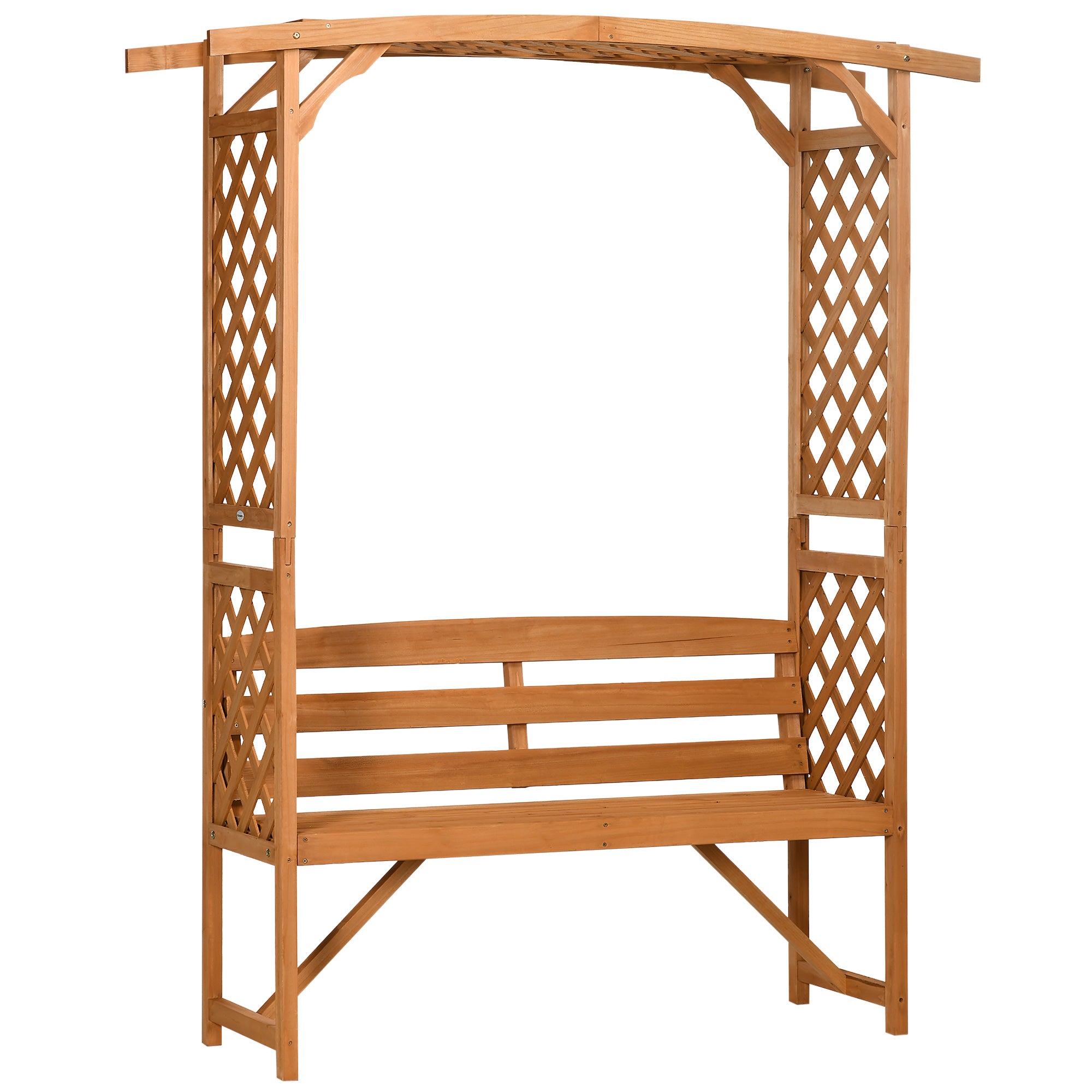 Garden Bench in Fir Wood with Decorative Arch for Plants and Pots, 160x50x198 cm, Brown