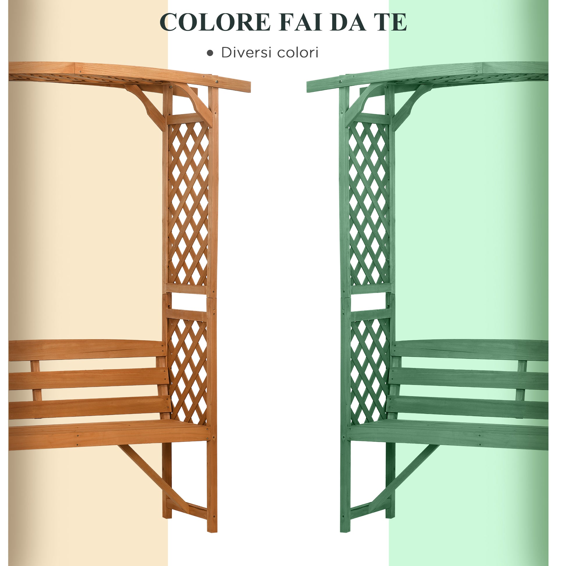 Garden Bench in Fir Wood with Decorative Arch for Plants and Pots, 160x50x198 cm, Brown