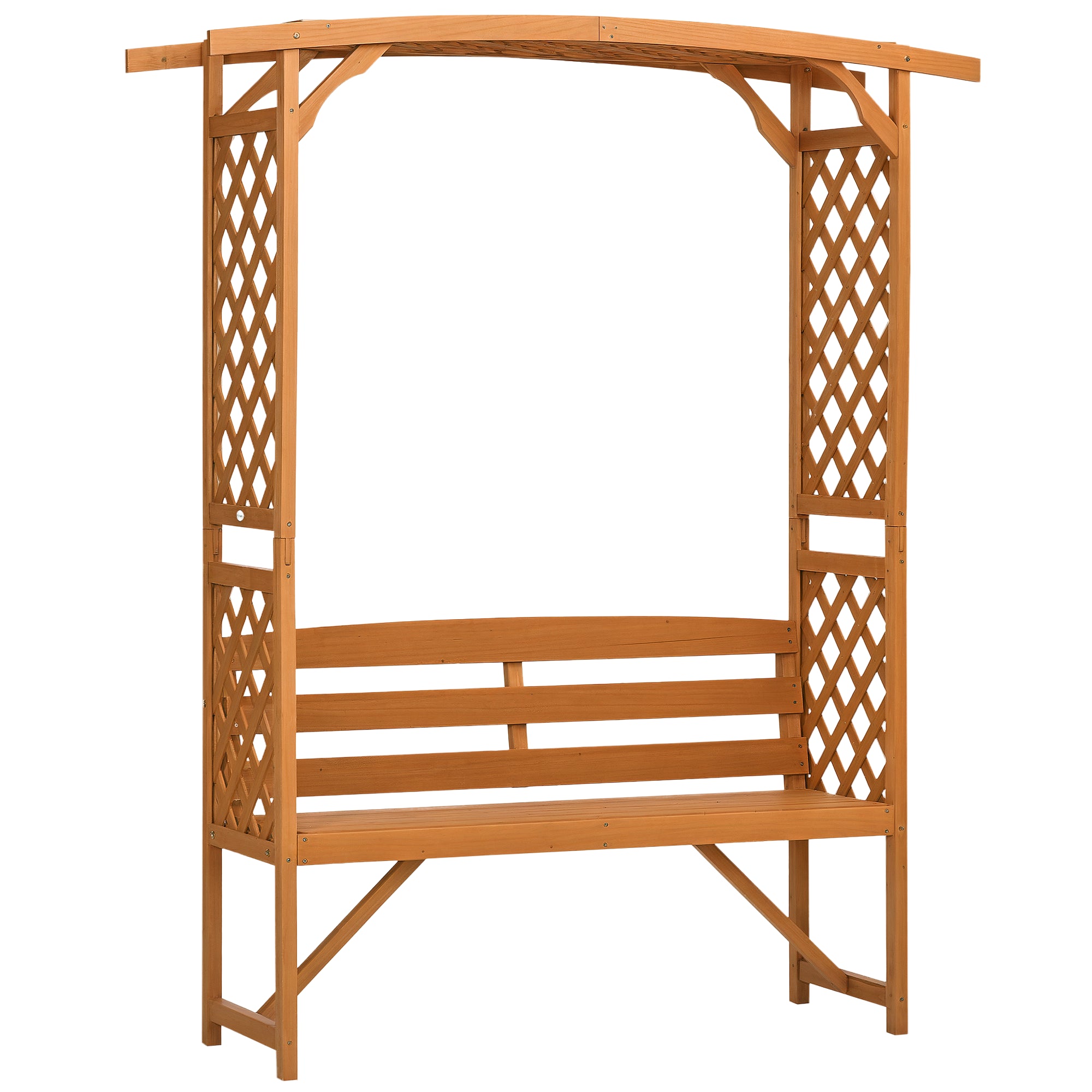 Garden Bench in Fir Wood with Decorative Arch for Plants and Pots, 160x50x198 cm, Brown