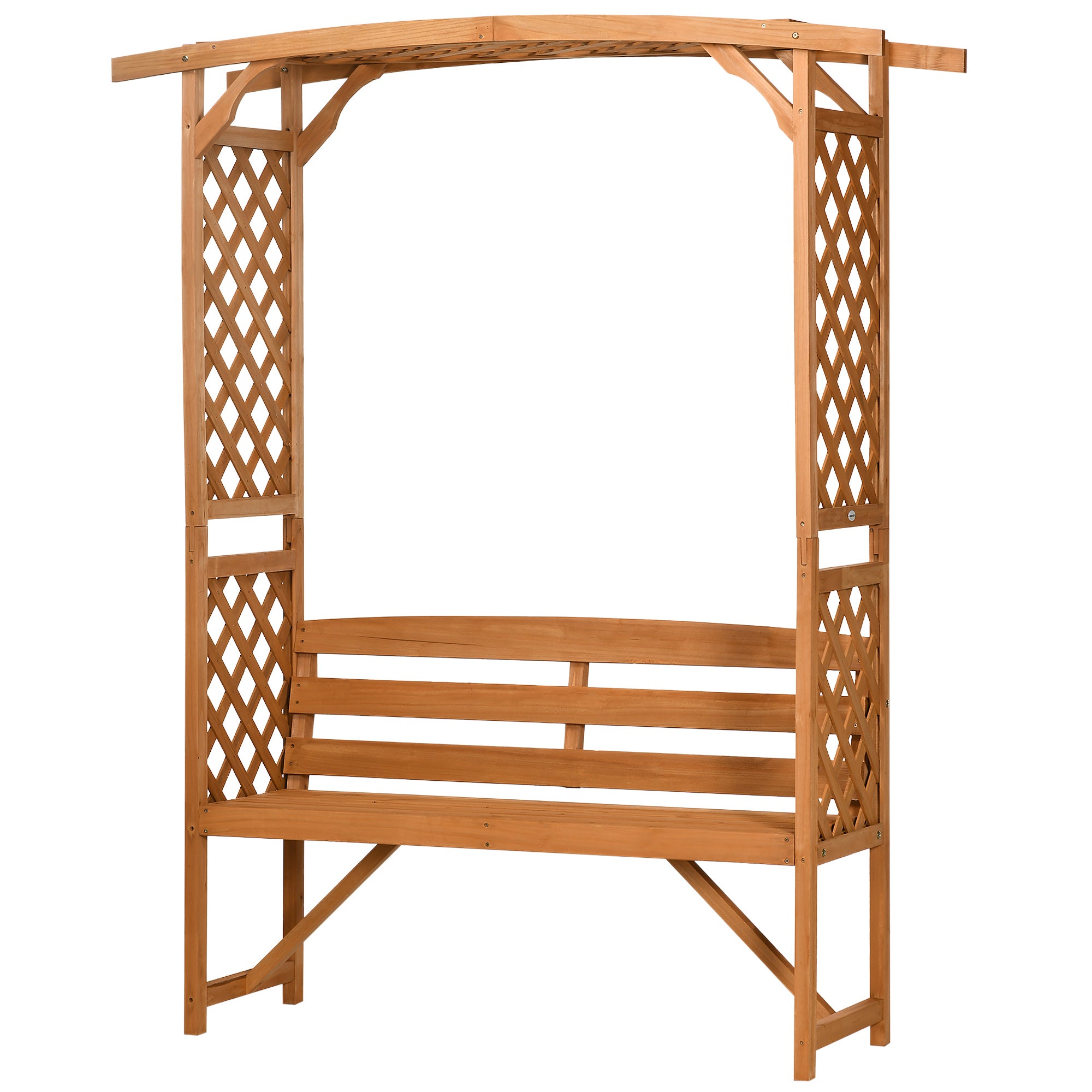 Garden Bench in Fir Wood with Decorative Arch for Plants and Pots, 160x50x198 cm, Brown