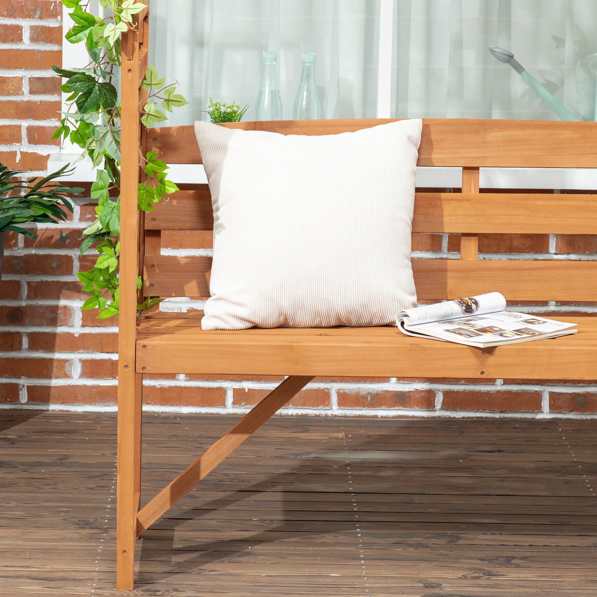 Garden Bench in Fir Wood with Decorative Arch for Plants and Pots, 160x50x198 cm, Brown