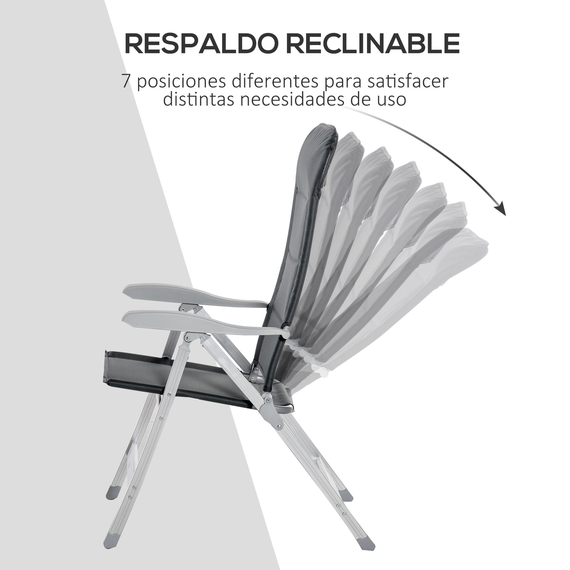 Portable Folding Garden Chair with High Adjustable Backrest in 7 Positions and Padded Headrest for Outdoor Terrace Camping 75x61.5x114.5 cm Gray