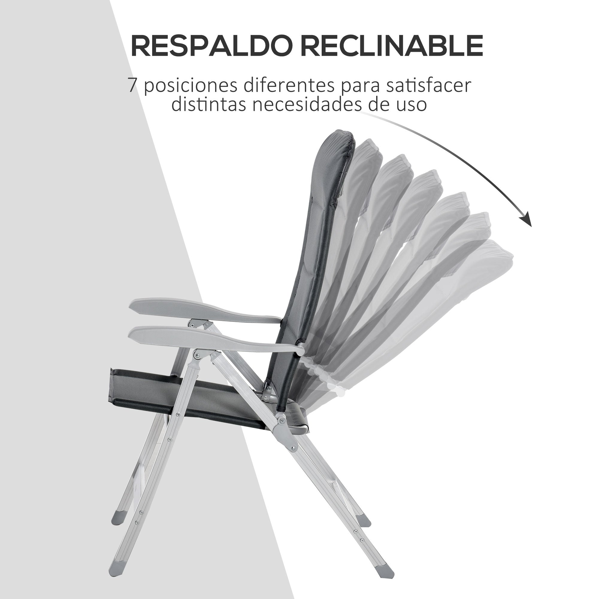 Portable Folding Garden Chair with High Adjustable Backrest in 7 Positions and Padded Headrest for Outdoor Terrace Camping 75x61.5x114.5 cm Gray