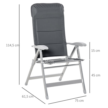 Portable Folding Garden Chair with High Adjustable Backrest in 7 Positions and Padded Headrest for Outdoor Terrace Camping 75x61.5x114.5 cm Gray
