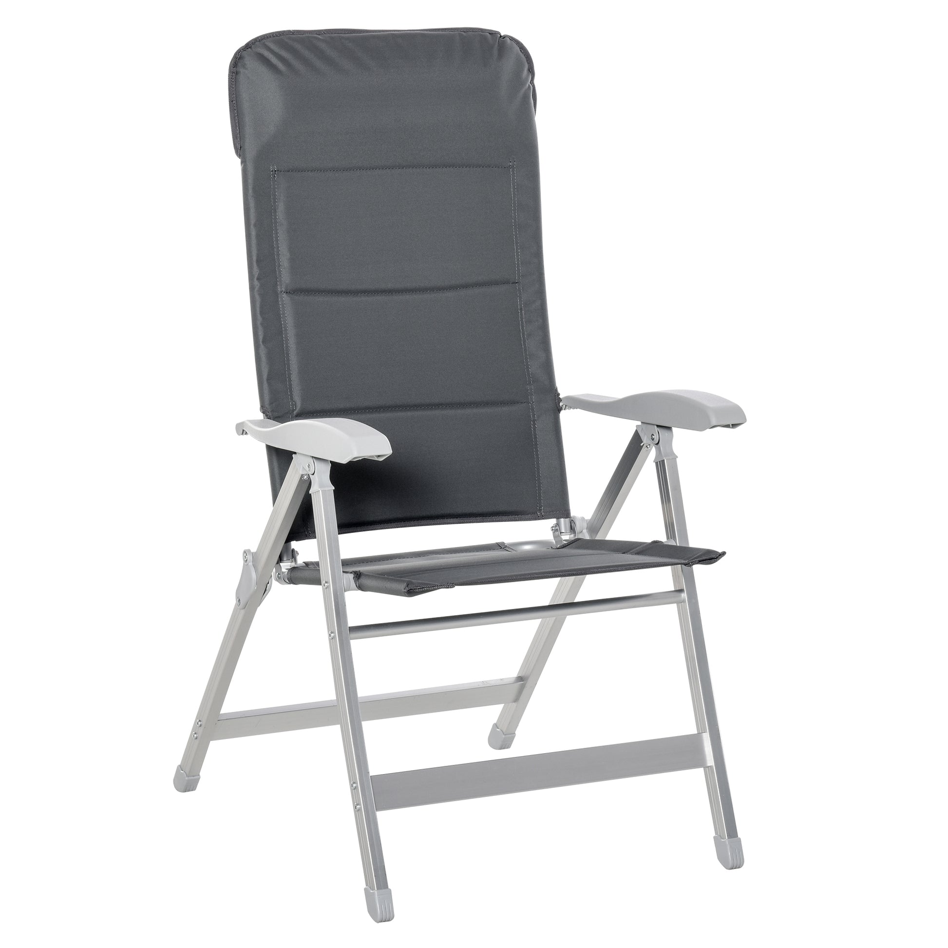 Portable Folding Garden Chair with High Adjustable Backrest in 7 Positions and Padded Headrest for Outdoor Terrace Camping 75x61.5x114.5 cm Gray