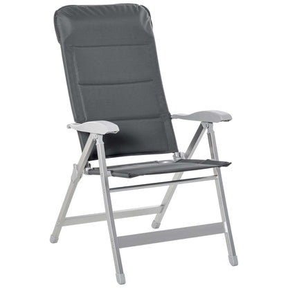 Portable Folding Garden Chair with High Adjustable Backrest in 7 Positions and Padded Headrest for Outdoor Terrace Camping 75x61.5x114.5 cm Gray