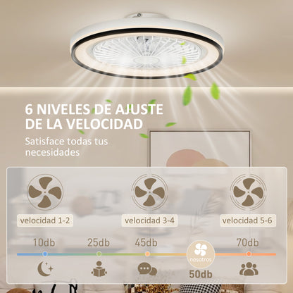 Ceiling Fan with LED Light 48.5 W Reversible DC Motor Silent Ceiling Fan with Remote Control 6 Speeds Timer for Living Room Bedroom Ø48 cm White