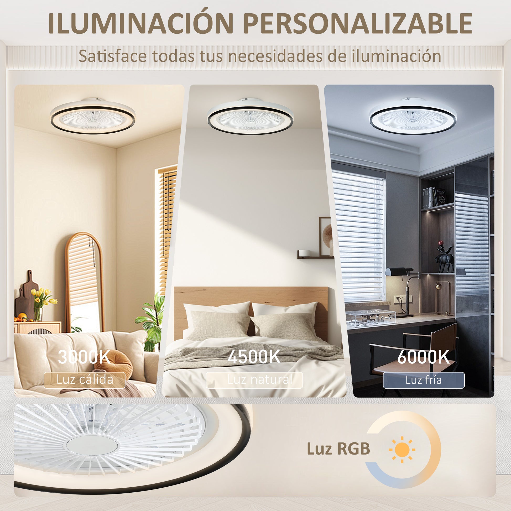 Ceiling Fan with LED Light 48.5 W Reversible DC Motor Silent Ceiling Fan with Remote Control 6 Speeds Timer for Living Room Bedroom Ø48 cm White