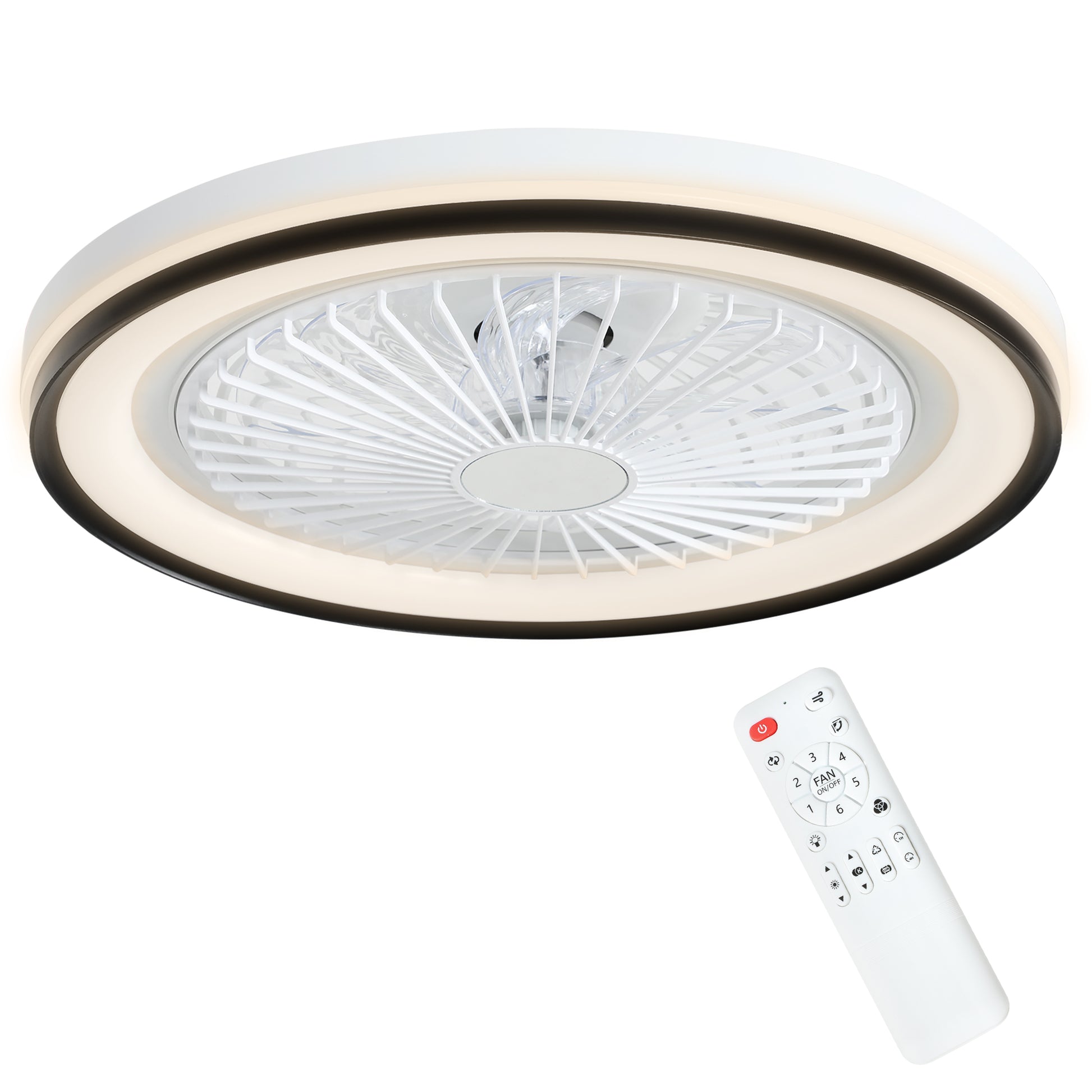 Ceiling Fan with LED Light 48.5 W Reversible DC Motor Silent Ceiling Fan with Remote Control 6 Speeds Timer for Living Room Bedroom Ø48 cm White