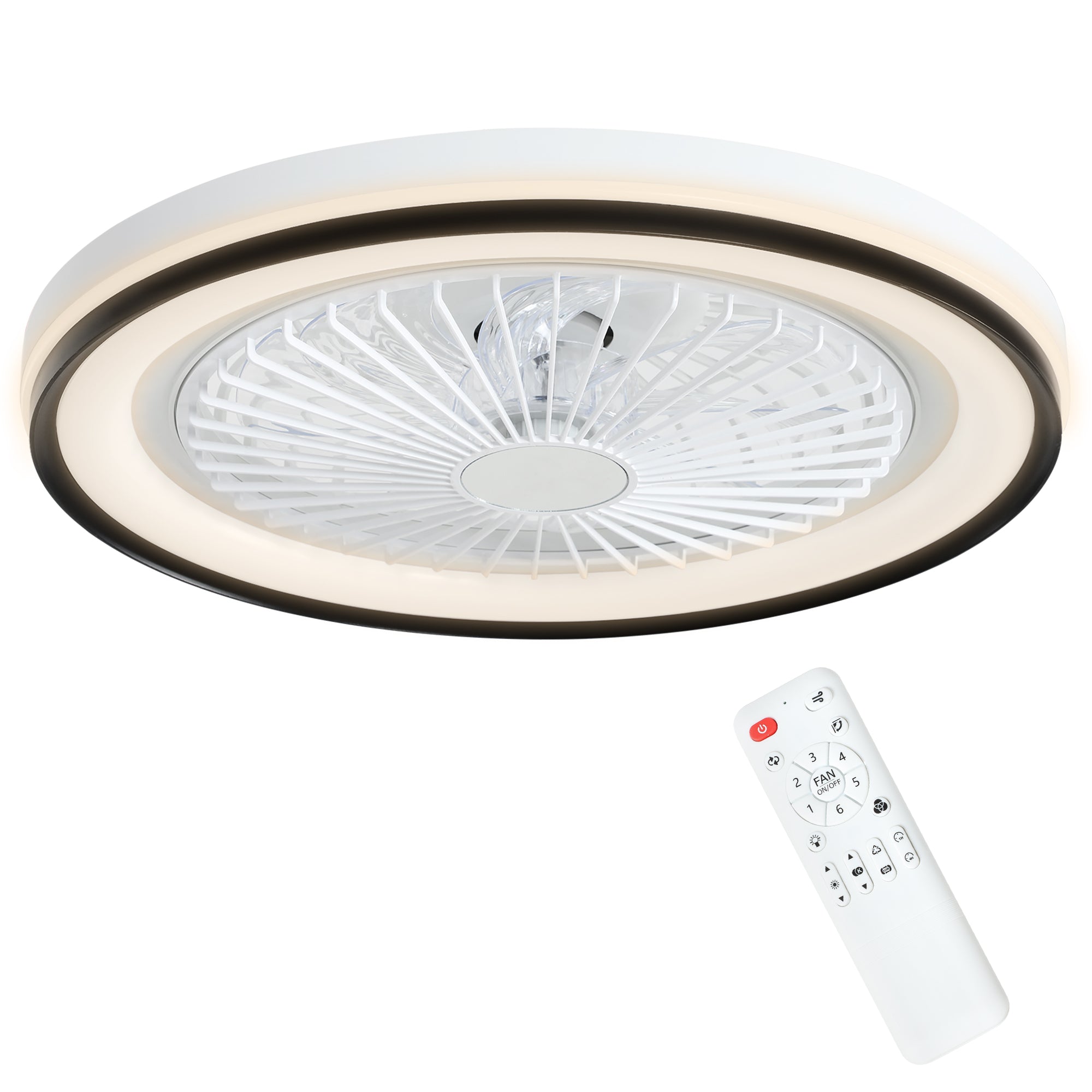 Ceiling Fan with LED Light 48.5 W Reversible DC Motor Silent Ceiling Fan with Remote Control 6 Speeds Timer for Living Room Bedroom Ø48 cm White