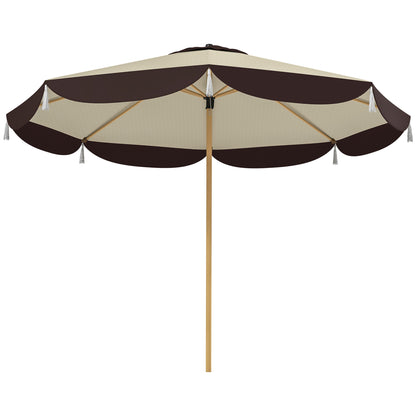 2.6m Garden Umbrella with Air Vent and Fringes, Outdoor Umbrella with 8 Metal Ribs and 180g/㎡ Polyester, for Yard, Patio, and Balcony, UV50+, Beige