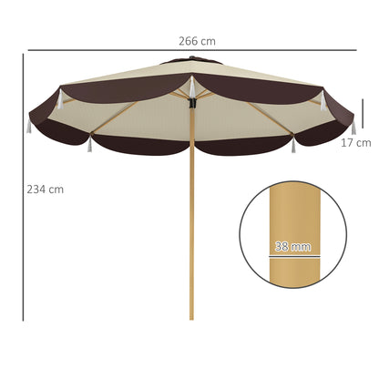 2.6m Garden Umbrella with Air Vent and Fringes, Outdoor Umbrella with 8 Metal Ribs and 180g/㎡ Polyester, for Yard, Patio, and Balcony, UV50+, Beige