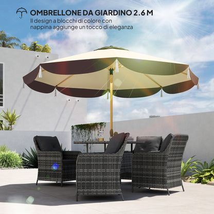 2.6m Garden Umbrella with Air Vent and Fringes, Outdoor Umbrella with 8 Metal Ribs and 180g/㎡ Polyester, for Yard, Patio, and Balcony, UV50+, Beige