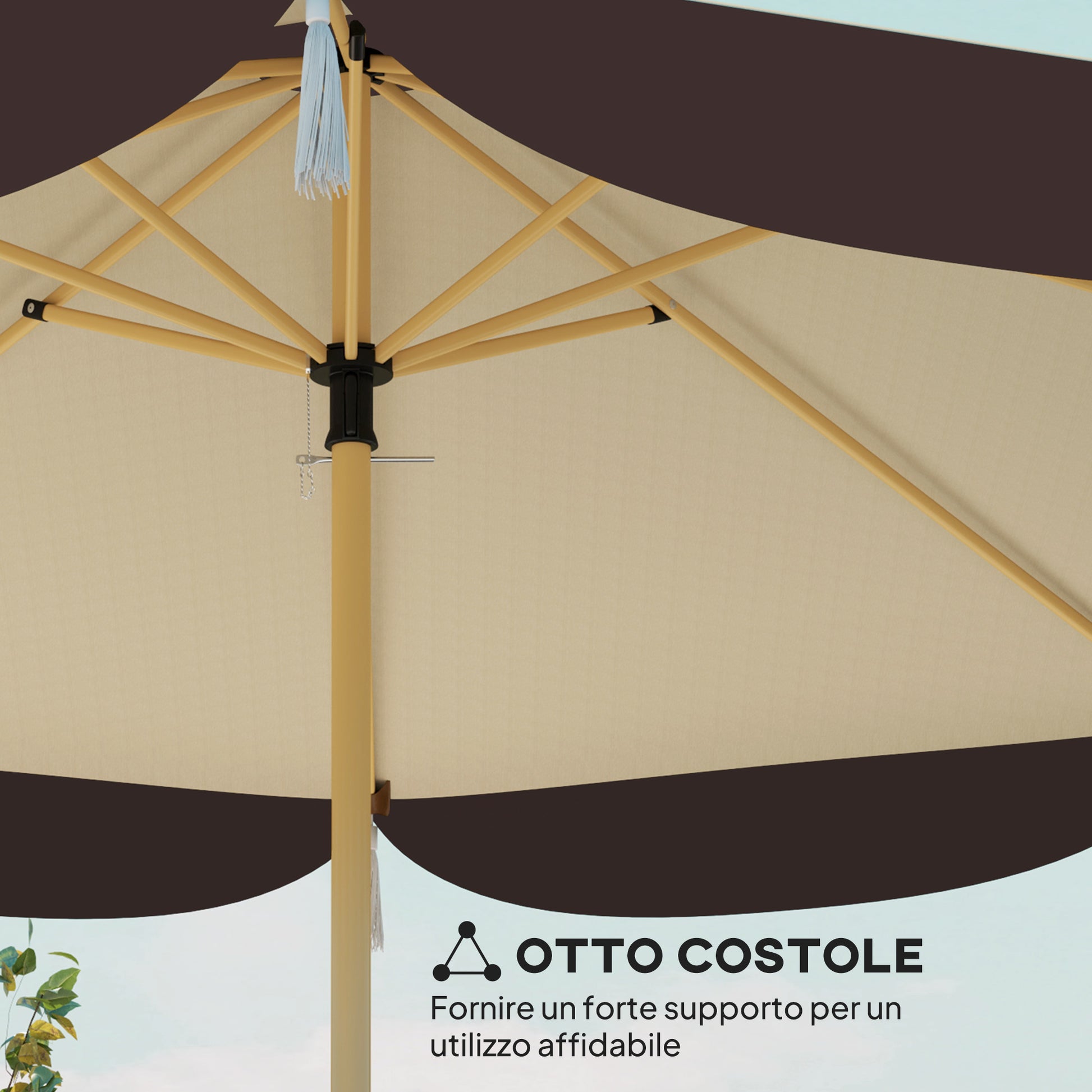 2.6m Garden Umbrella with Air Vent and Fringes, Outdoor Umbrella with 8 Metal Ribs and 180g/㎡ Polyester, for Yard, Patio, and Balcony, UV50+, Beige