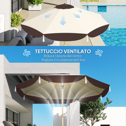2.6m Garden Umbrella with Air Vent and Fringes, Outdoor Umbrella with 8 Metal Ribs and 180g/㎡ Polyester, for Yard, Patio, and Balcony, UV50+, Beige