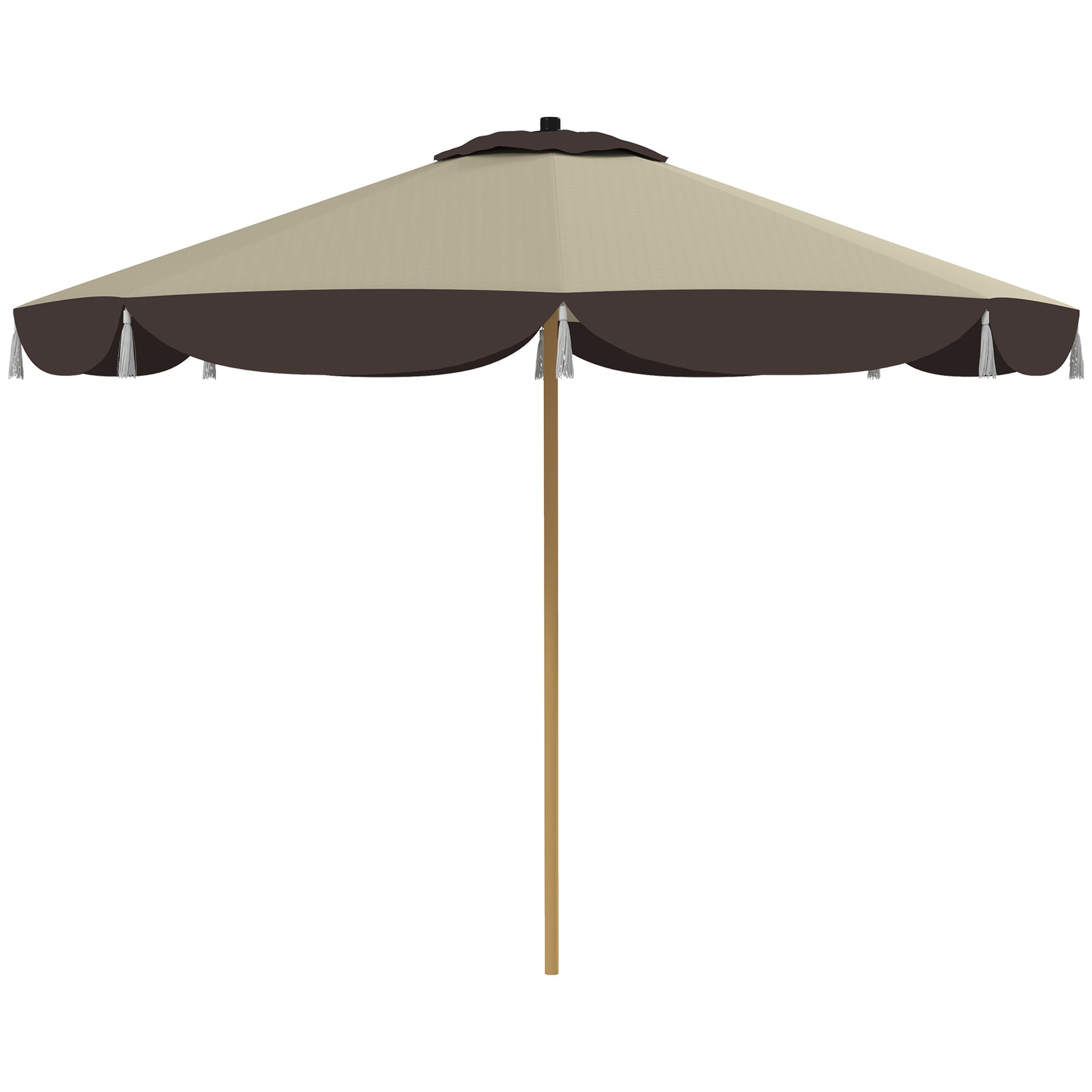 2.6m Garden Umbrella with Air Vent and Fringes, Outdoor Umbrella with 8 Metal Ribs and 180g/㎡ Polyester, for Yard, Patio, and Balcony, UV50+, Beige