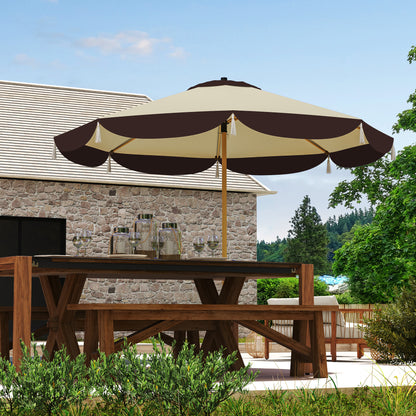 2.6m Garden Umbrella with Air Vent and Fringes, Outdoor Umbrella with 8 Metal Ribs and 180g/㎡ Polyester, for Yard, Patio, and Balcony, UV50+, Beige