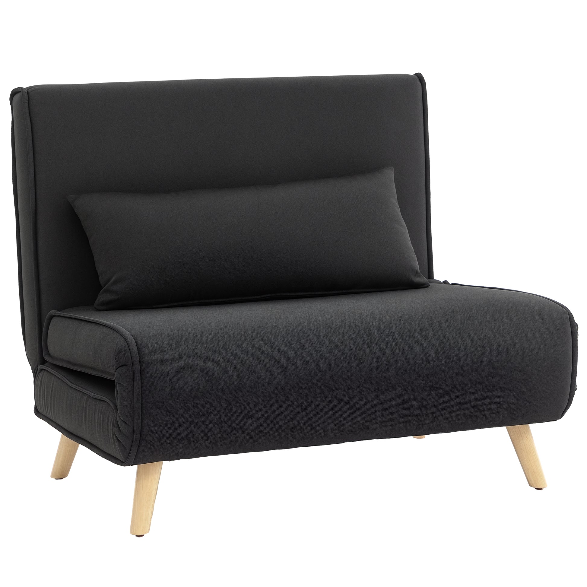 Single Sofa Bed Convertible Foldable Adjustable Backrest Couch Scandinavian Nordic 25D Foam Linen-look Fabric Pine Wood Black 94 x 78 x 80 cm