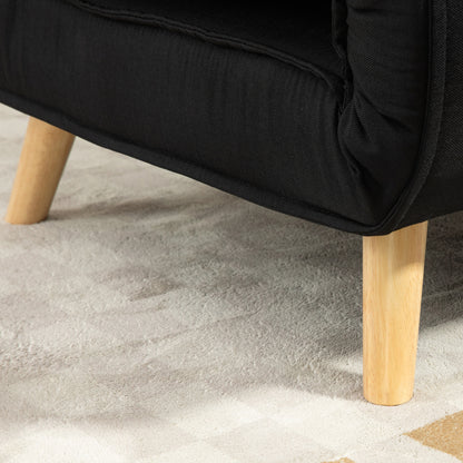 Single Sofa Bed Convertible Foldable Adjustable Backrest Couch Scandinavian Nordic 25D Foam Linen-look Fabric Pine Wood Black 94 x 78 x 80 cm