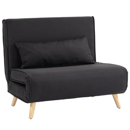 Single Sofa Bed Convertible Foldable Adjustable Backrest Couch Scandinavian Nordic 25D Foam Linen-look Fabric Pine Wood Black 94 x 78 x 80 cm