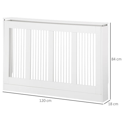 Modern and Elegant Slat Radiator Cover for Home, in MDF and Steel, 120x18x84cm, White