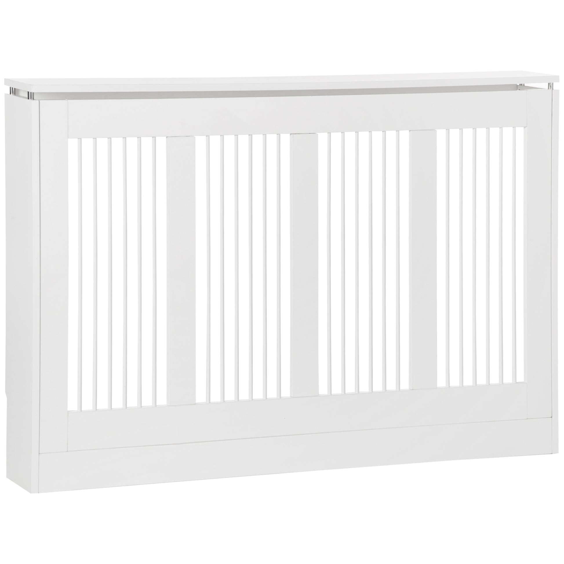 Modern and Elegant Slat Radiator Cover for Home, in MDF and Steel, 120x18x84cm, White