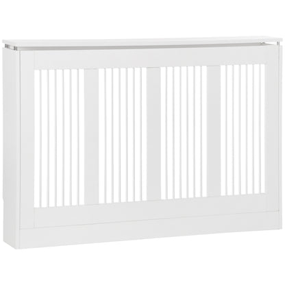 Modern and Elegant Slat Radiator Cover for Home, in MDF and Steel, 120x18x84cm, White