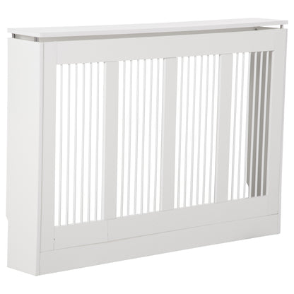 Modern and Elegant Slat Radiator Cover for Home, in MDF and Steel, 120x18x84cm, White