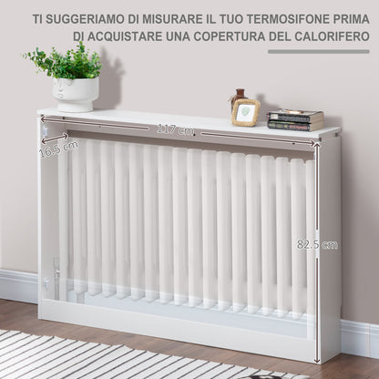 Modern and Elegant Slat Radiator Cover for Home, in MDF and Steel, 120x18x84cm, White