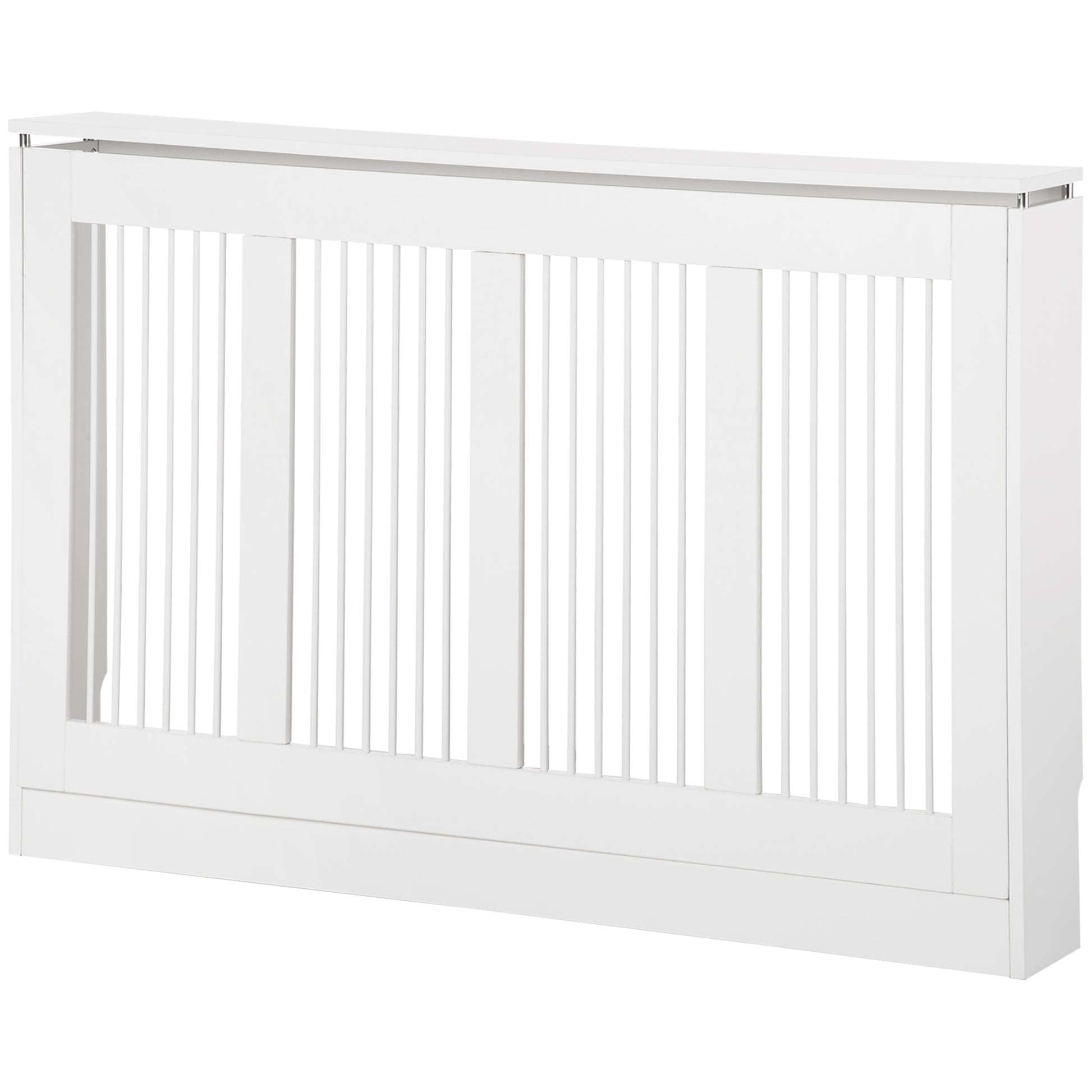 Modern and Elegant Slat Radiator Cover for Home, in MDF and Steel, 120x18x84cm, White