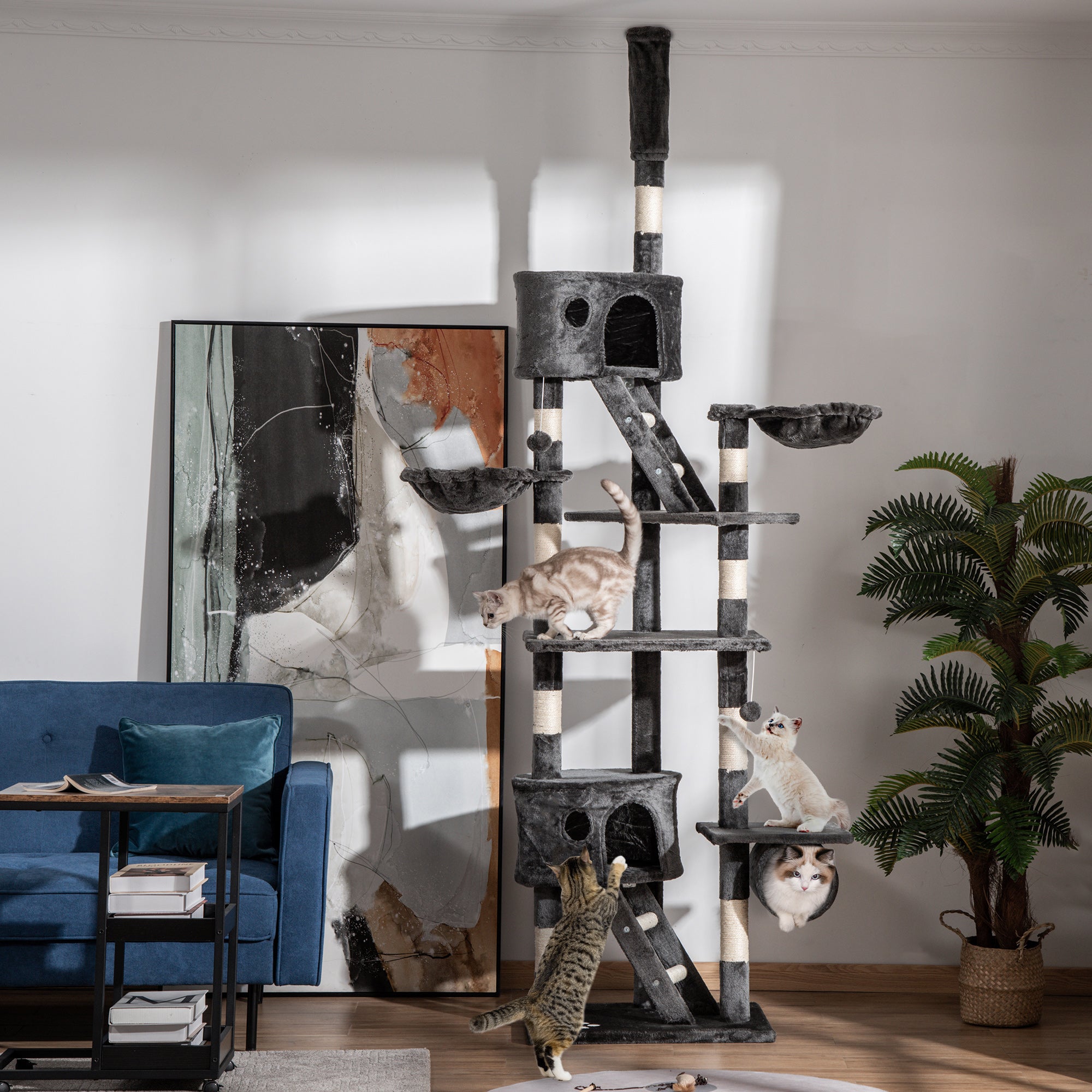 Cat Scratching Post 240-260 cm Ceiling High Scratching Post Large Climbing Tree Cat Scratching Post for Large Cats with Sisal Rope Dark Gray