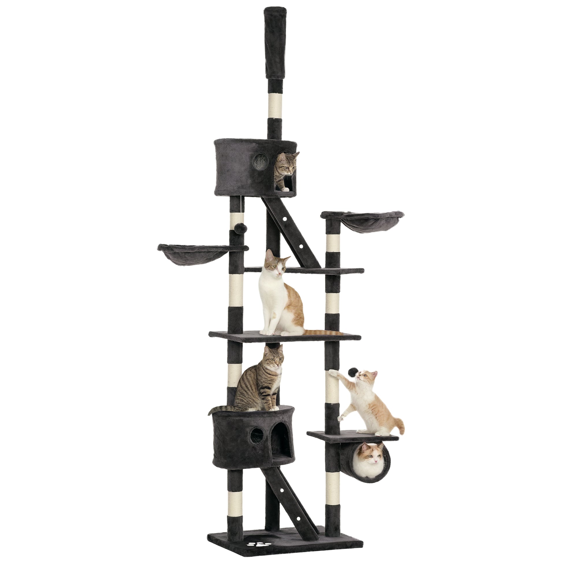 Cat Scratching Post 240-260 cm Ceiling High Scratching Post Large Climbing Tree Cat Scratching Post for Large Cats with Sisal Rope Dark Gray