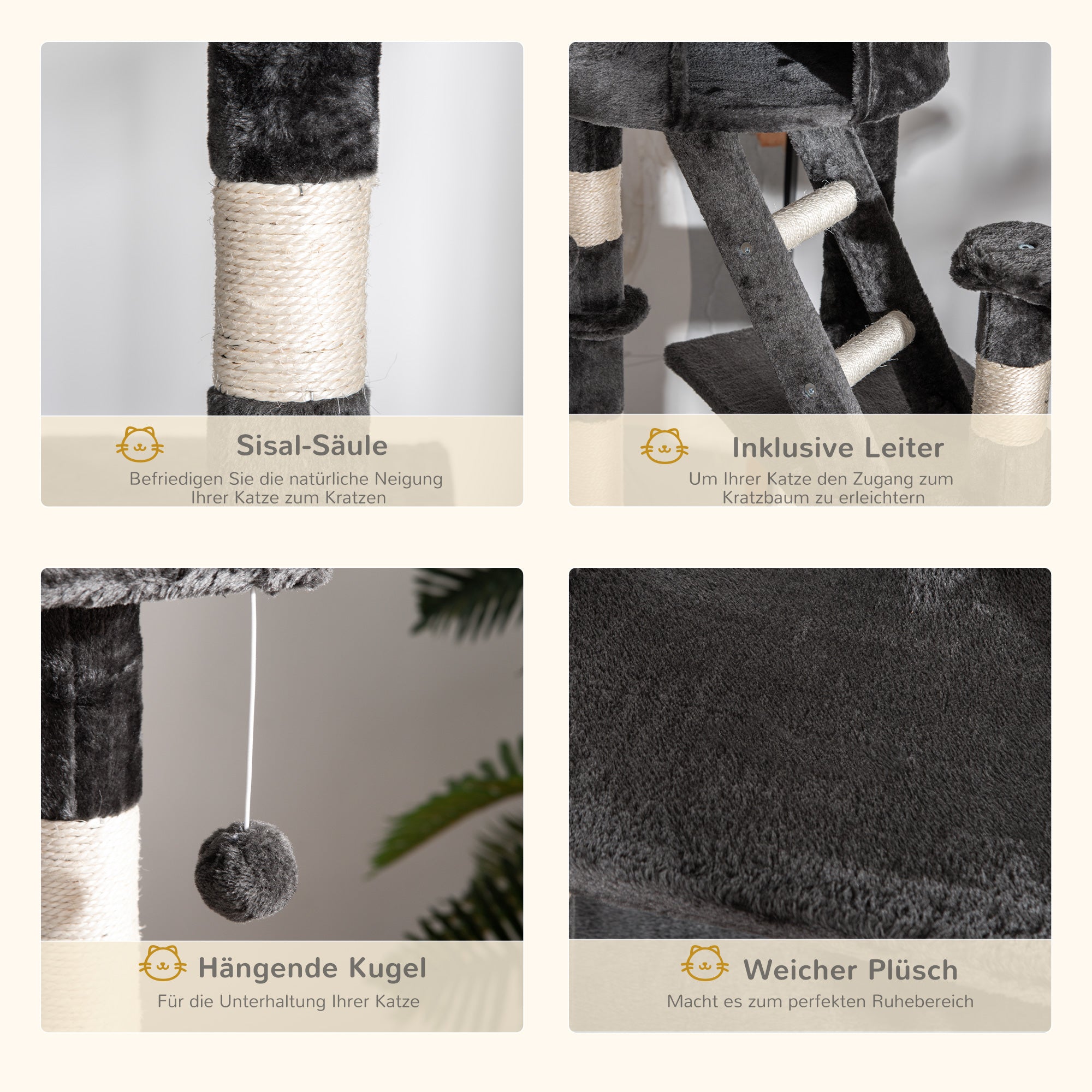 Cat Scratching Post 240-260 cm Ceiling High Scratching Post Large Climbing Tree Cat Scratching Post for Large Cats with Sisal Rope Dark Gray