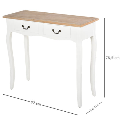 Console Table Side Table with 2 Drawers Retro Design for Entryway Hallway Living Room Bedroom Pine 87x34x78.5 cm White
