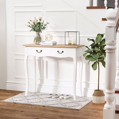 Console Table Side Table with 2 Drawers Retro Design for Entryway Hallway Living Room Bedroom Pine 87x34x78.5 cm White