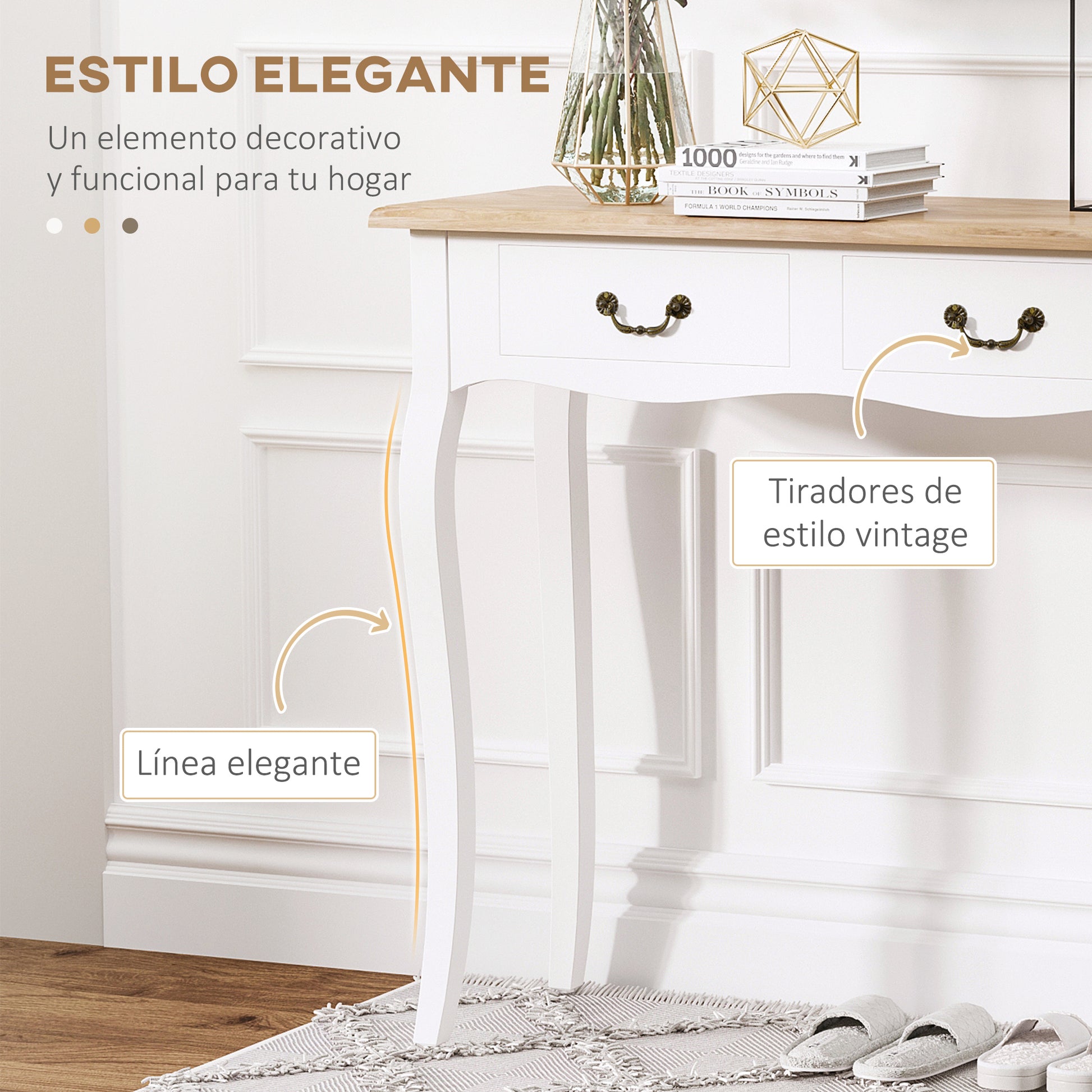 Console Table Side Table with 2 Drawers Retro Design for Entryway Hallway Living Room Bedroom Pine 87x34x78.5 cm White