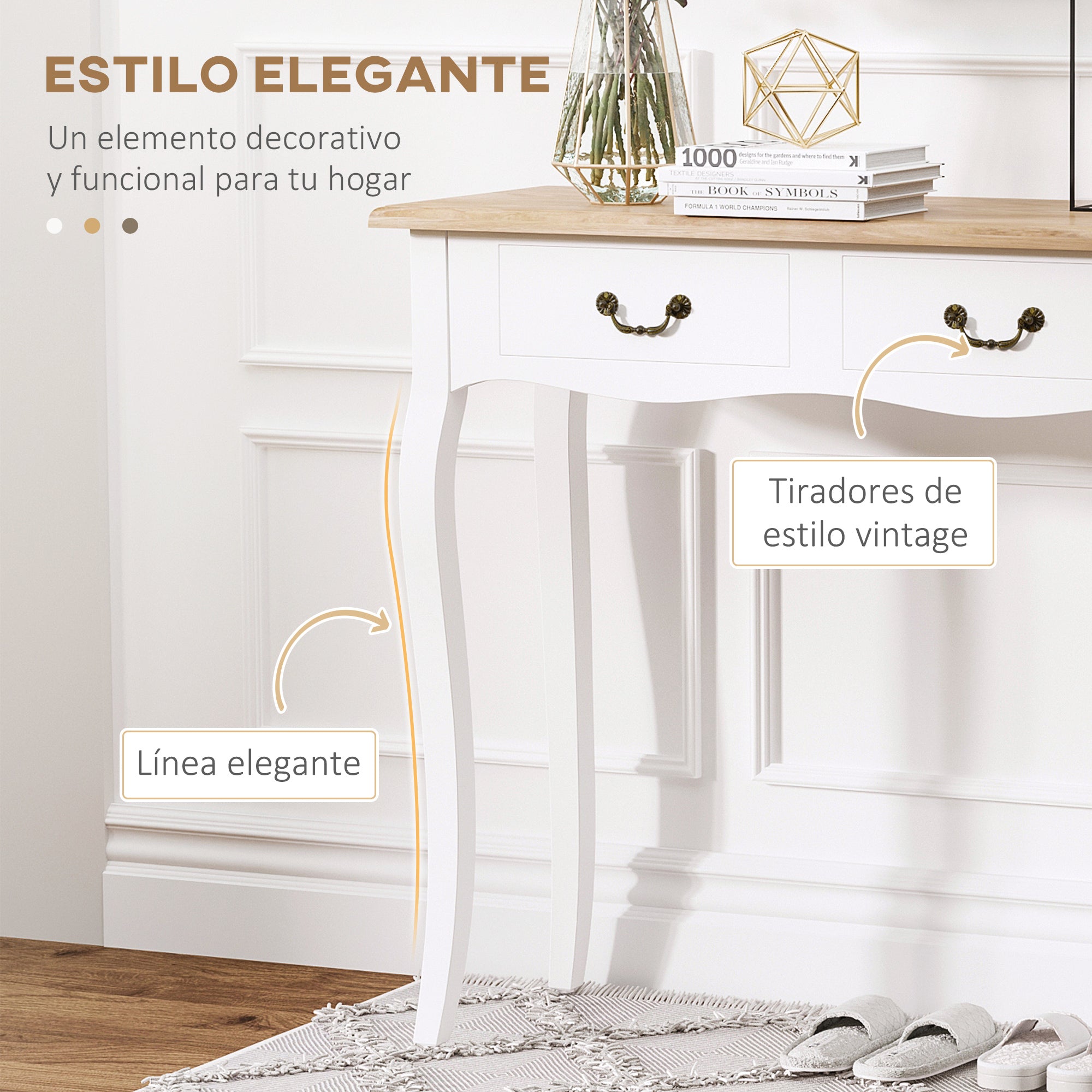Console Table Side Table with 2 Drawers Retro Design for Entryway Hallway Living Room Bedroom Pine 87x34x78.5 cm White