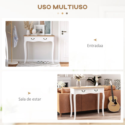 Console Table Side Table with 2 Drawers Retro Design for Entryway Hallway Living Room Bedroom Pine 87x34x78.5 cm White