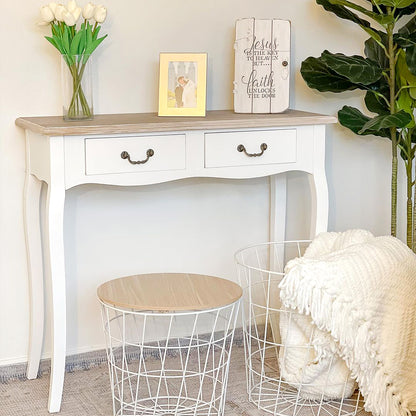 Console Table Side Table with 2 Drawers Retro Design for Entryway Hallway Living Room Bedroom Pine 87x34x78.5 cm White