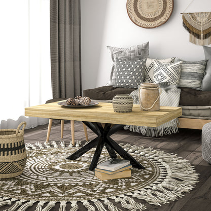 Rectangular Industrial Style Coffee Table Side Table in Black Metal and Natural Wood Look - 110 x 60 x 45cm