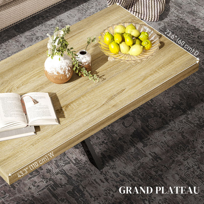 Rectangular Industrial Style Coffee Table Side Table in Black Metal and Natural Wood Look - 110 x 60 x 45cm