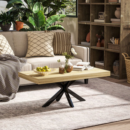 Rectangular Industrial Style Coffee Table Side Table in Black Metal and Natural Wood Look - 110 x 60 x 45cm