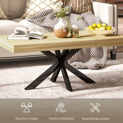 Rectangular Industrial Style Coffee Table Side Table in Black Metal and Natural Wood Look - 110 x 60 x 45cm