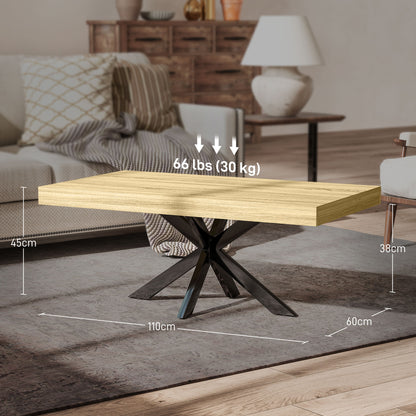 Rectangular Industrial Style Coffee Table Side Table in Black Metal and Natural Wood Look - 110 x 60 x 45cm